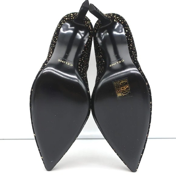 Celine Sharp Pumps Black/Gold Glitter Dots Velvet Size 41 Pointed Toe Heels NEW - Picture 9 of 10